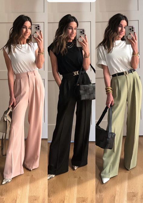 High Waist Wide Pants Outfit, White Capri Outfits, Wide Leg Pants Outfit Work, Wide Leg Pant Outfit, The Sister Studio, Formal Pants Women, Sister Studio, Capri Outfits, Flamboyant Natural