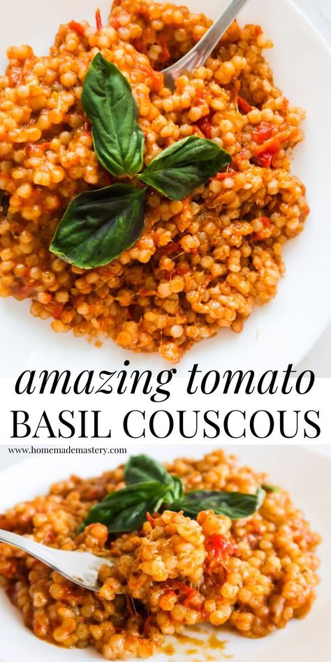 Chicken And Couscous Recipes, Pearl Couscous Recipes, Giant Couscous, Recipe With Garlic, Healthy Pasta Dishes, Couscous Recipe, Veg Recipe, Basil Recipes, Healthy Pasta