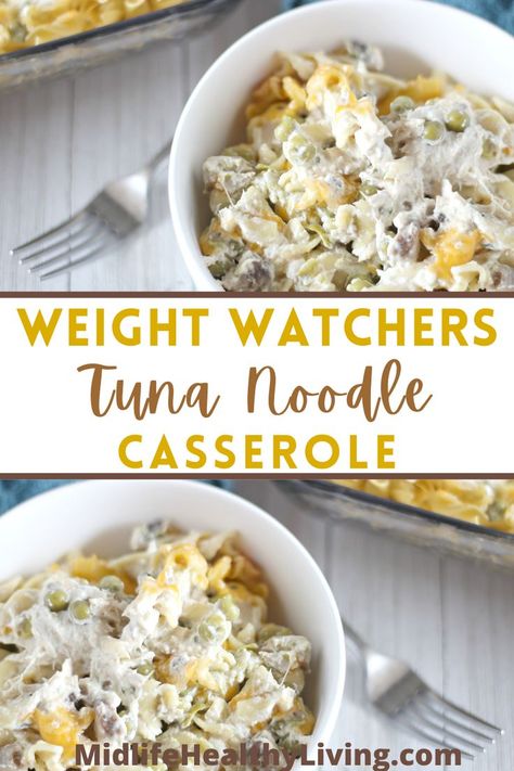 This healthy Weight Watchers tuna noodle casserole is the perfect easy dinner recipe! This casserole is low in points, easy to make, and is even great for meal prep as well! You can even take this delicious dish to parties and picnics and it’s sure to be a hit with family and friends. Healthy Tuna Noodle Casserole, Classic Tuna Noodle Casserole, Weight Watchers Casserole, Weight Watchers Meals Dinner, Tuna Casserole Recipes, Healthy Tuna, Tuna Noodle Casserole, Tuna Noodle, Weight Watcher Dinners