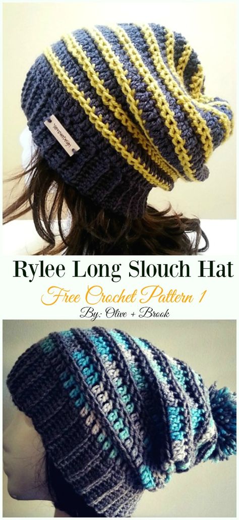 Crochet Slouchy Hat Free Pattern, Crochet Pikachu, Mens Crochet Beanie, Crochet Slouch Hat, Crochet Slouchy Beanie, Crochet Slouchy Hat, Knitting Patterns Free Hats, Crochet Hat Free, Slouchy Beanie Hat