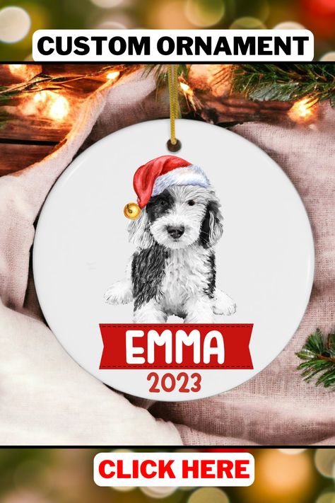 Bernedoodle Ornament Christmas Gift. New Puppy Idea. Gift for dog lovers. Christmas gifts for dogs. Mini Doodle ornament first Christmas personalized for her. Perfect for holidays, birthdays, or even just because, this ornament is sure to bring cheer to all who see it. The perfect gift for pet lovers, this special keepsake is sure to wow! It's a lasting keepsake that'll brighten your holidays for years. Personalized dog ornament. For Dog People Owner Human. Etsy. White and Black Doodle Ornament Gift Ideas, Christmas Gifts For Dogs, Gift Doodle, First Puppy, Personalized Dog Ornament, Mini Doodle, Ideas Christmas Tree, Gifts For Dogs, Puppy Gifts