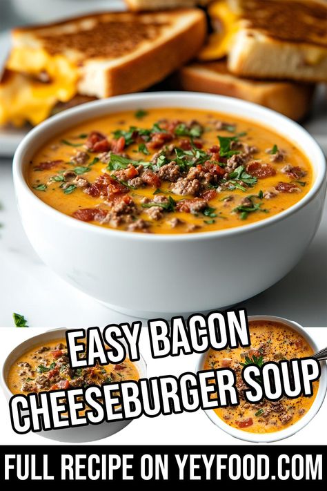 Easy Bacon Cheeseburger Soup - Yeyfood.com: Recipes, cooking tips, and kitchen hacks for home cooks of all levels Bacon Cheeseburger Soup Keto, Easy Bacon Cheeseburger Soup, Cheeseburger Soup Without Potatoes, Hamburger Bacon Recipes, Bacon Hamburger Recipes, Hacks For Home, Soup With Bacon, Pumpkin Crisp, Bacon Cheeseburger Soup