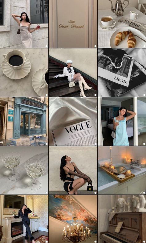 Old Money Feed Ideas, Mood Board Instagram Feed, Luxury Ig Feed, Luxurious Instagram Feed, Parisian Instagram Feed, Old Money Aesthetic Instagram Feed, Old Money Ig Feed, Old Money Aesthetic Instagram, Classy Instagram Feed