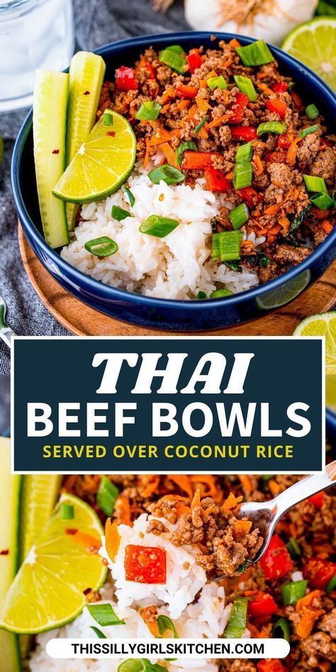 Beef Bowl Recipe, Bowls Recipes, Fitness Meals, Thai Beef, Healthy Bowls Recipes, Beef Bowls, Rice Bowls Recipes, Popular Food, Easy Weeknight Dinner