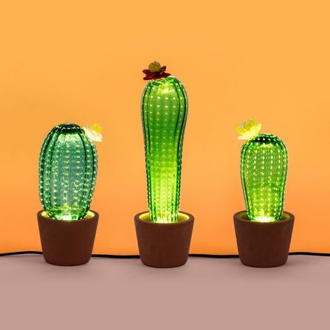 Seletti Marcantonio Cactus Sunrise Lamp Plant Lamps, Sunrise Lamp, Cactus Lamp, Sunrise Design, Desert Sunrise, Table Floor Lamp, Glass Cactus, Cement Color, Cactus Desert