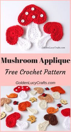 Crochet Mushroom Applique, Mushroom Applique, Appliques Au Crochet, Crochet Square Pattern, Crochet Appliqué, Crochet Puff Flower, Crochet Applique Patterns Free, Mushroom Pattern, Crochet Mushroom