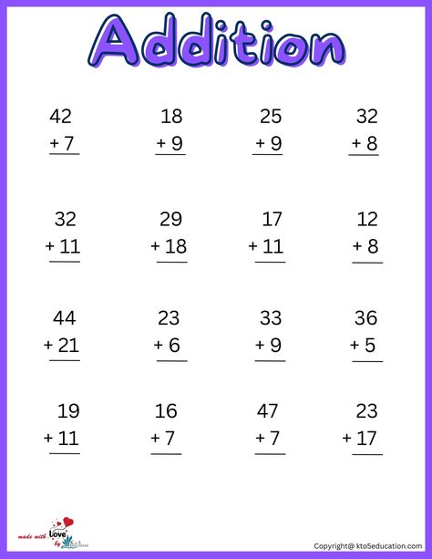 2nd Grade Addition Worksheet | FREE Download Math Sheets For 2nd Grade, Addition Worksheets For Grade 2, Fun Math Worksheets 2nd Grade, Handwriting Paper Printable, 2nd Grade Addition, Addition Worksheet, Fun Math Worksheets, Math Addition Worksheets, Handwriting Paper