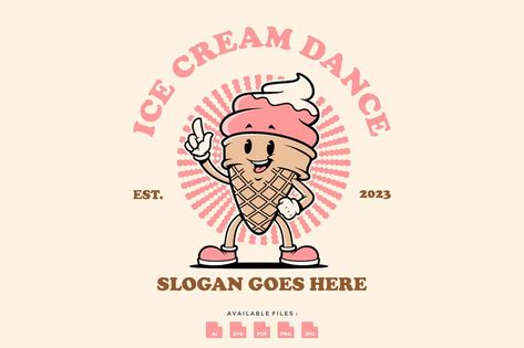 Ice Cream Branding Design Creative, Retro Ice Cream Logo, Baking Graphic Design, Retro Mascot Logo, Ice Cream Brand Logo, Ice Cream Logo Design Creative, Ice Cream Logo Ideas, Ice Cream Logo Branding, Ice Cream Branding Design