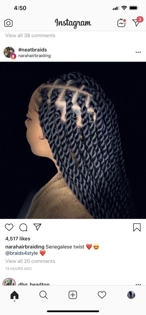 Large Part Twists, Senegalese Twist Hairstyles Large, Medium Large Senegalese Twist, Medium Knotless Senegalese Twist, Knotless Rope Twists, Large Rope Twist Braids, Knotless Senegalese Twist Braids Medium, Rope Twists Hairstyles, Large Sengelese Twists