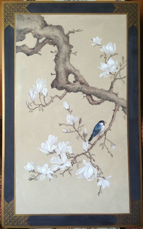 Bird Painting Acrylic, Gold Art Painting, Vietnam Art, Watercolor Paintings Nature, Chinese Art Painting, Lotus Art, Chinoiserie Wallpaper, Blossoms Art, Flower Art Images