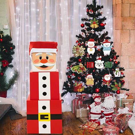 Santa Stacked Boxes Diy, Santa Boxes Stackable, Christmas Stacking Boxes, Stackable Gift Wrapping Ideas, Snowman Boxes Stackable Diy, Christmas Box Decoration, Box Christmas Decorations, Christmas Boxes Decoration, Nesting Gift Boxes