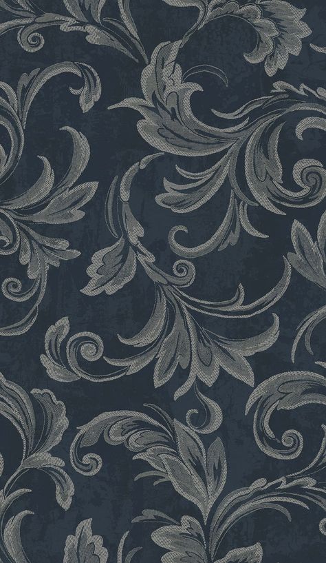 Scroll Wallpaper by Malibu Walls – Designer Wallcoverings and Fabrics Scroll Wallpaper, Patterns Wallpaper, Navy Wallpaper, Painted Bags, Scroll Pattern, Background Texture, Scroll Design, Cute Patterns Wallpaper, Room Chairs