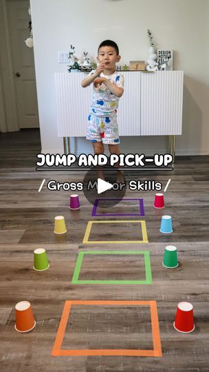 25K views · 699 shares | JUMP AND PICK-UP - Gross Motor Skills 💡See next reel for another play with the same base set-up. 💡Good for kids 2.5 years and up ❤️ You will need: ⭐️Masking tape ⭐️Paper cups Perfect for: 🍎Right and left body coordination 🍎Body control 🍎Distance control Hope this is fun for you and your little one(s), and feel free to save it for later or share with someone who might like it 💕🥰 ❤️Follow for more play ideas❤️ . . . . #preschoolideas #preschoolathome #早教 #educationalplay #earlyeducation #learningthroughplaying #toddlerplayideas #toddlerfun #earlychildhoodeducation #toddleractivities #montessori #diyplay #幼兒教育 #momhacks #grossmotorskills #parentingtips #sahmproblems #steam #bodycoordination #bodybalance #keepkidsbusy #keepkidsactive | Claire | Kids’ Pla Gross Motor Activities For Pre K, Physical Activities For Preschoolers Gross Motor, Gross Motor Activities For 2 Year, Physical Activities For Kids Toddlers, Jumping Activities For Toddlers, Jumping Activities For Preschool, Moving Activities For Kids, Occupation Activities For Kids, Physical Development For Preschoolers