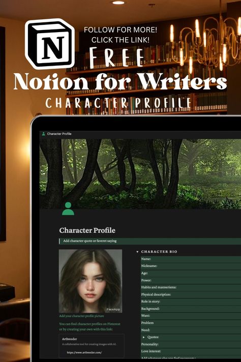 Free Notion Templates Character Profile Notion, Notion Character Template, Character Bio Template, Character Profile Template, Magical Objects, Create Character, Character Bio, Profile Template, Character Profiles