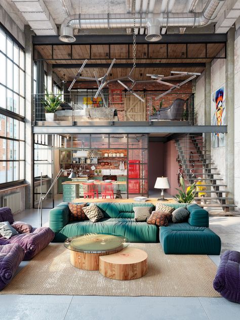 loft :: Behance New York Style Loft, Loft Color Ideas, Artist Loft Apartment, Loft Apartment Ideas, Loft Decorating Ideas, Warehouse Loft Apartment, Nyc Loft Apartment, Loft Plants, Urban Loft Apartment