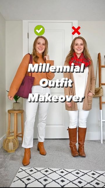 Meet The Parents Outfit Fall, Updating Millenial Wardrobe, Millennial Style Update, Millennial Makeover Fashion, Millenial Outfit Makeover, Millenial Makeover, Millenial Outfit Updates 2023, Fall Outfits Apple Shape, Millennial Fashion Update