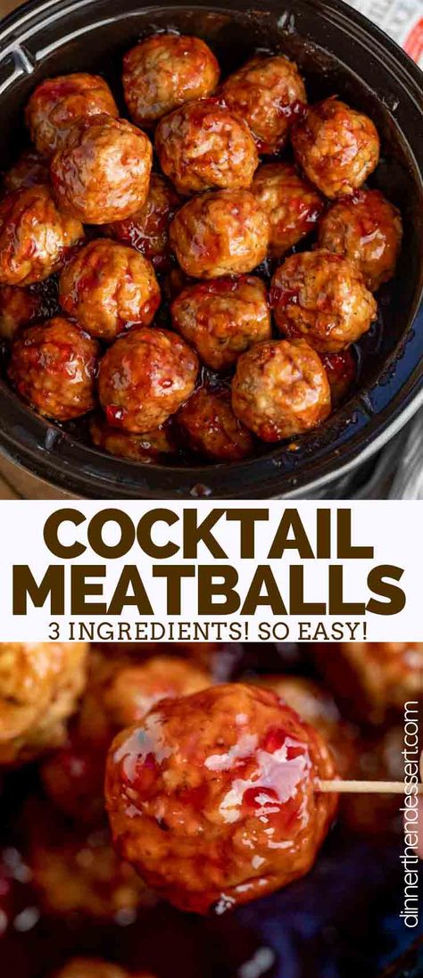 Cocktail Meatballs are the PERFECT appetizer made with frozen meatballs, grape jelly, and chili sauce, easy to throw together and only 3 ingredients! #appetizer #cocktailmeatballs #grapejellymeatballs #slowcooker #crockpot #chilisauce #homemade #recipe #easy #fast #dinnerthendessert #holidays Meatballs Grape Jelly, Cocktail Meatball Recipes, Frozen Meatball Recipes, Jelly Meatballs, Cocktail Meatballs, Grape Jelly Meatballs, Meatball Dinner, Crockpot Appetizers, Appetizer Meatballs