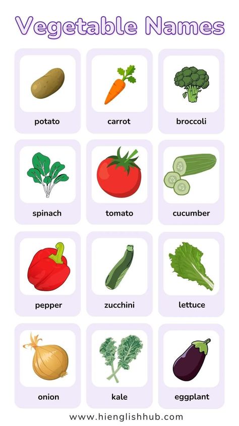 91+ Vegetable Names In English With Pictures - Hi English Hub Vegetable Names In English, Vegetables In English, Vegetables For Kindergarten, Vegetables Flashcards, Food Names In English, Vegetables Names With Pictures, Name Of Vegetables, Drying Fresh Herbs, Ingles Kids