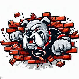 University of Georgia cartoon bulldog with logo bursting through bricks - Image Creator from Microsoft Bing Georgia Bulldogs Logo, Ga Bulldogs Svg, Cartoon Bulldog, Georgia Bulldog Mascot, Bulldog Painting, Brick Images, Bulldog Images, Georgia Dawgs, Beer Label Design