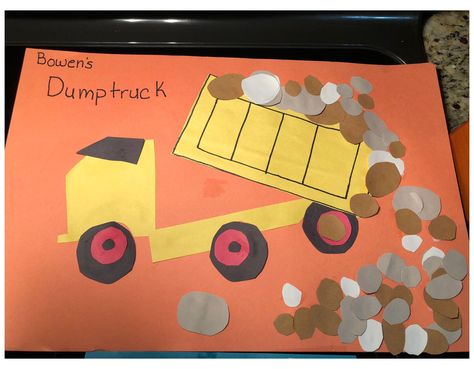 Dump Truck Art Preschool, Construction Vehicle Crafts Preschool, Preschool Vehicle Crafts, Construction Truck Craft, Dump Truck Craft For Preschool, Truck Crafts Preschool, Letter D Preschool Craft, Construction Worker Craft, Construction Art Preschool