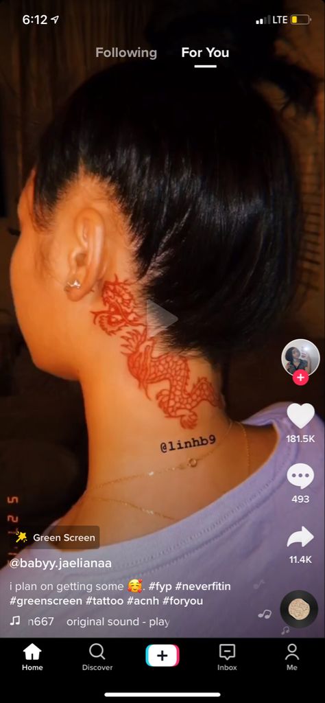 Dragon Tattoo Back, Dragon Tattoo Meaning, Red Dragon Tattoo, The Ear, Red Dragon, Neck Tattoo, Dragon Tattoo, Inspirational Tattoos, Behind Ear Tattoo