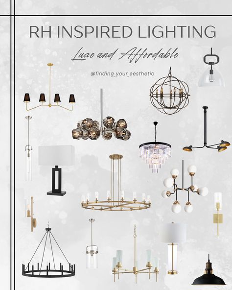 There is a curation of various modern and luxe light fixtures that look like restoration hardware Rh Style Bedroom, Modern Farmhouse Kitchen Pendants, Modern Farmhouse Chandeliers, French Lighting Fixtures, 2024 Chandelier Trends, Modern Organic Light Fixtures, Farmhouse Dining Lighting, Arhaus Lighting, Restoration Hardware Light Fixtures