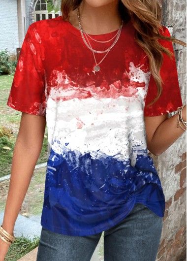 Trendy Tops For Women Online On Sale | Modlily Page 2 Blue Shirts Women, Red White And Blue Shirts, Las Vegas Outfit Summer, Color T Shirt, Color Twist, Blue Shirts, Flag Outfit, Vegas Outfit, Womens Trendy Tops