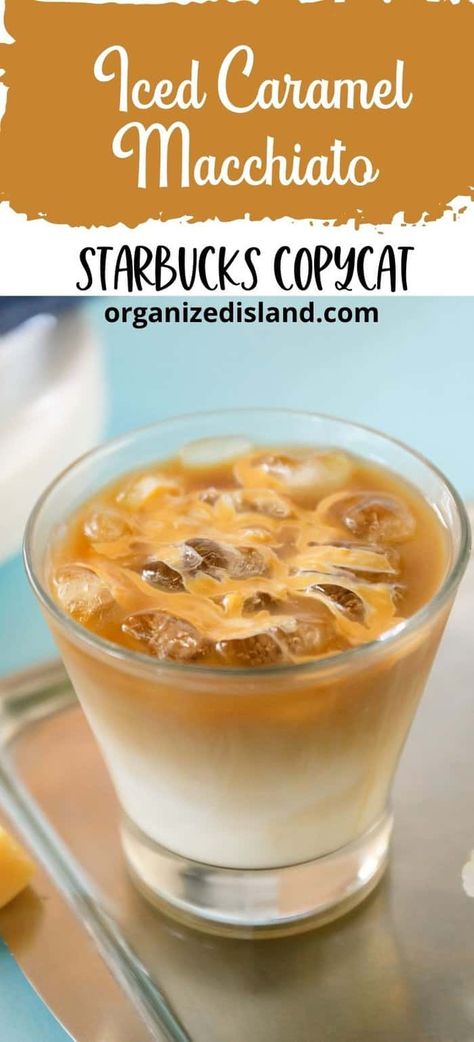 This Iced Caramel Macchiato Starbucks copycat recipe is easily made with just a few ingredients. This iced drink is made with vanilla syrup, espresso, and a caramel drizzle. Iced Caramel Latte Recipe, Iced Caramel Macchiato Starbucks, Iced Caramel Macchiato Recipe, Caramel Macchiato Starbucks, Caramel Latte Recipe, Caramel Macchiato Recipe, Copycat Drink Recipes, Iced Caramel Macchiato, Macchiato Recipe