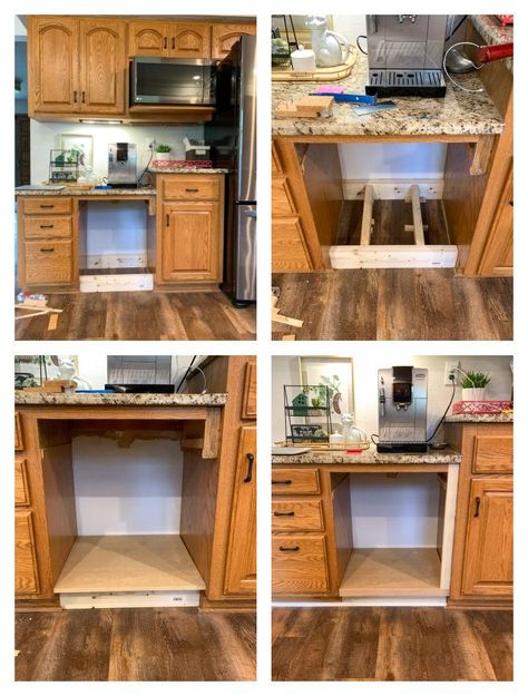 Built In Kitchen Desk Makeover, Built In Desk In Kitchen, Desk In Kitchen, Kitchen Office Nook, Kitchen Desk Areas, 90s Kitchen, New Cabinet Doors, Repurposed Kitchen, Desk Redo