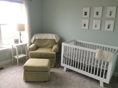 Wildlife nursery Woodland animals Woodland nursery Sherwin Williams sea salt Modern nursery Neutral nursery  Light and airy nursery  Crown prints etsy nursery babyletto Hudson crib Sherwin Williams Sea Salt Nursery, Sea Salt Sherwin Williams Nursery, Sea Salt Nursery, Baby Room Paint Colors, Baby Room Paint, Baby Room Ideas Neutral, Airy Nursery, Room Ideas Neutral, Hudson Crib