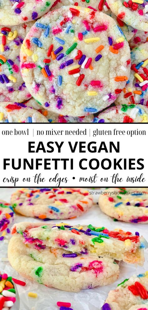 Vegan Funfetti Cookies (Gluten Free and Sugar Free options) Dairy Free Deserts, Colorful Cookies, Vegan Gluten Free Cookies, Gluten Free Milk, Vegan Sugar Cookies, Funfetti Cookies, Gluten Free Sugar Cookies, Dairy Free Cookies, Cookies Gluten Free