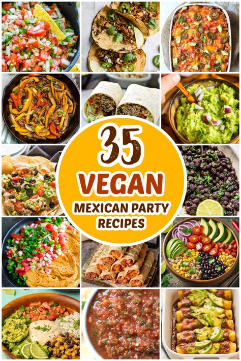 Who’s ready to party with all of these 40 Festive Vegan Mexican Party Recipes? We’re all geared up to party with some really good comfort food! From nachos, tacos, dips and side dishes, we have it all for the fiestas, as well any day of the week, because let’s face it…Mexican food is one of the most beloved foods ever! Bring it on!! Mexican Party Recipes, Vegetarian Mexican Food, Vegan Mexican Casserole, Mexican Finger Foods, Gluten Free Mexican Recipes, Mexican Party Food, Vegan Tacos Meat, Vegan Meat Recipe, Party Food Recipes