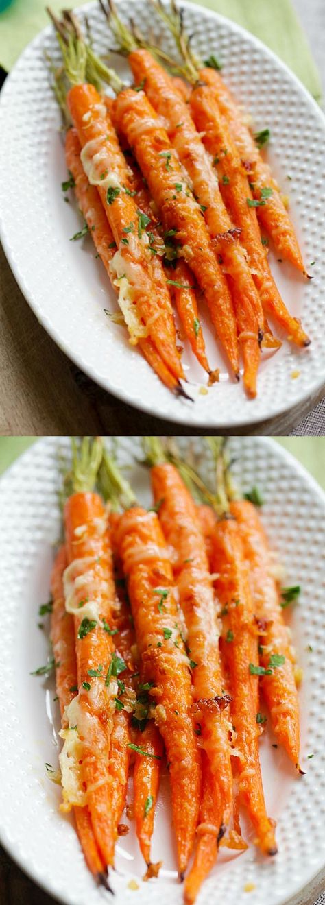 Garlic Parmesan Roasted Carrots - Oven roasted carrots with butter, garlic and Parmesan cheese. The easiest and most delicious side dish ever | rasamalaysia.com Garlic Parm Roasted Carrots, Roasted Carrots With Parmesan Cheese, Garlic Parm Carrots, Carrots Oven, Parmesan Roasted Carrots, Carrots In Oven, Malaysia Recipes, Oven Roasted Carrots, Roasted Carrots Recipe