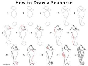 How to Draw a Seahorse (Step by Step Pictures) | Cool2bKids Draw A Seahorse, Seahorse Cartoon, Seahorse Drawing, Sea Creatures Drawing, Seahorse Art, Realistic Rose, Horse Dressage, Tangle Art, Horse Drawing