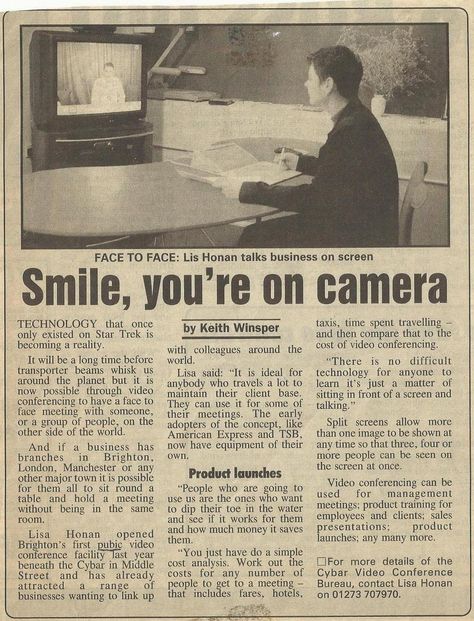 Smile, you're on camera!  An old newspaper article about Eyenetwork and Video Conferencing English Newspaper Articles, Insta Profile Ideas, Insta Username Ideas, Insta Username, Dark Academia Posters, English Newspapers, Profile Ideas, Username Ideas, Newspaper Template