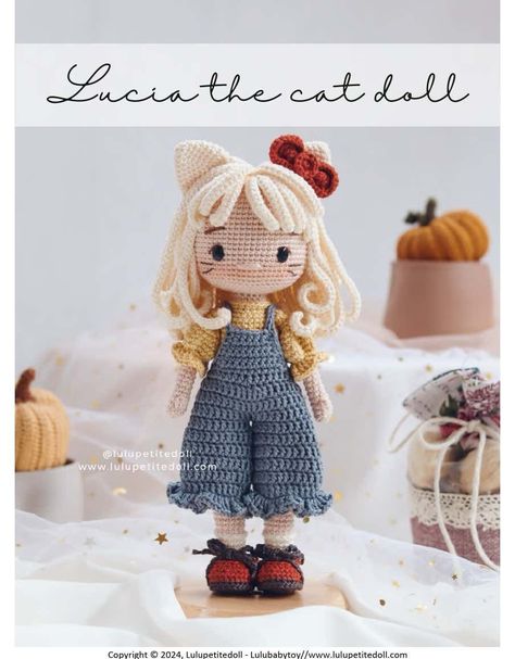 lucia the cat doll Vk Crochet Pattern, Crochet Cat Doll, Crochet Mario, Doll Amigurumi Free Pattern, Doll Patterns Free, Crochet Doll Tutorial, Crochet Doll Dress, Crochet Dolls Free Patterns, Pola Amigurumi