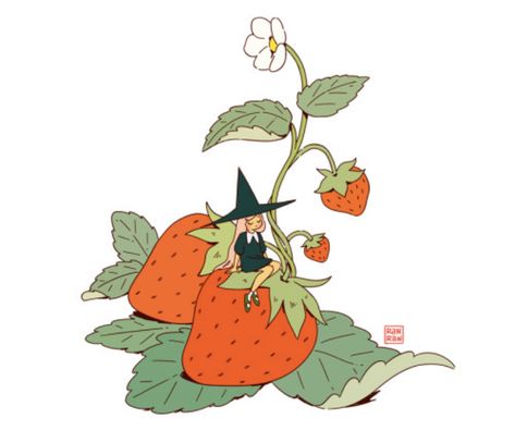 Strawberry Witch, Strawberry Drawing, Strawberry Art, Cute Little Drawings, Tokyo Japan, Cute Illustration, 그림 그리기, Pretty Art, Drawing Inspiration