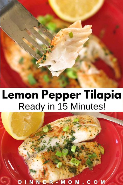 lemon pepper tilapia Baked Lemon Pepper Tilapia, Tilapia Dishes, Lemon Pepper Tilapia, Tilapia Dinner, Tilapia Recipes Easy, Baked Tilapia Recipes, Seafood Dinner Recipes, Tilapia Recipe, Dinner Recipes Healthy Low Carb