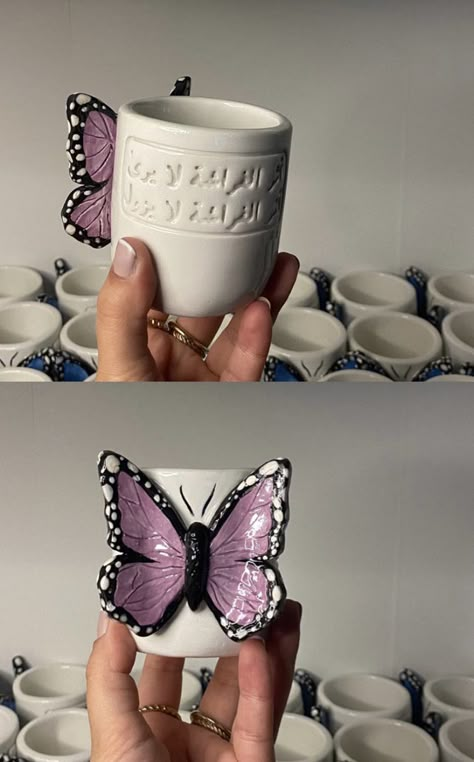 Crockery Design, Butterfly Mug, Craft Work For Kids, Diy Pottery Painting, Clay Diy Projects, Ceramic Artwork, Keramik Design, Clay Mugs, Pottery Crafts