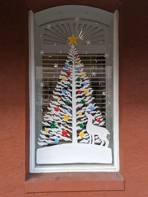 Christmas Window Painting - The Sketching Pad Christmas Window Silhouettes Diy, Christmas Window Paintings, Hand Painted Windows, Window Paintings, Christmas Painting Ideas, Christmas Window Painting, Christmas Windows, Mosaic Kits, Silhouette Diy