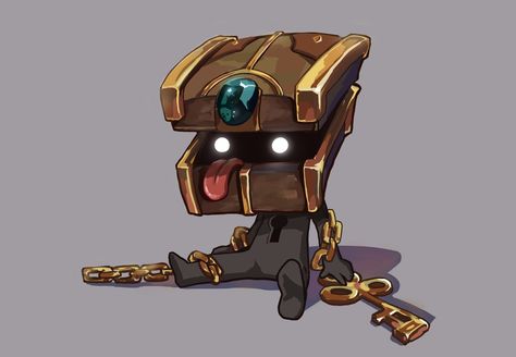 Chest Mimic Art, Cute Mimic Dnd, Friendly Mimic Dnd, Mimic Character Art, Dnd Mimic Character, Mimic Concept Art, Mimic Character Design, Mimic Chest Art, Dnd Mimic Art