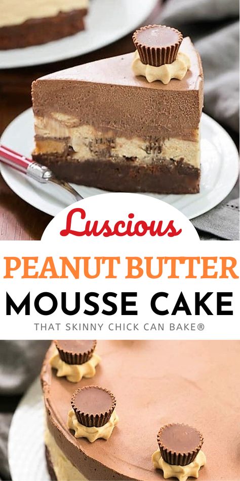 Peanut Butter Mousse Cake, Peanut Butter Chocolate Mousse, Baking Recipes Sweet, Moose Cake, Mousse Cake Recipe, Peanut Butter Mousse, Mousse Dessert, Peanut Butter Cake, Peanut Butter Desserts