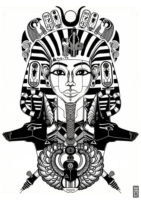 Tutankhamun Tattoo, Pharaoh Tattoo, Egyptian Eye Tattoos, Egyptian Drawings, Egypt Pharaoh, Africa Tattoos, Zeus Tattoo, Egypt Concept Art, Egyptian Tattoo Sleeve