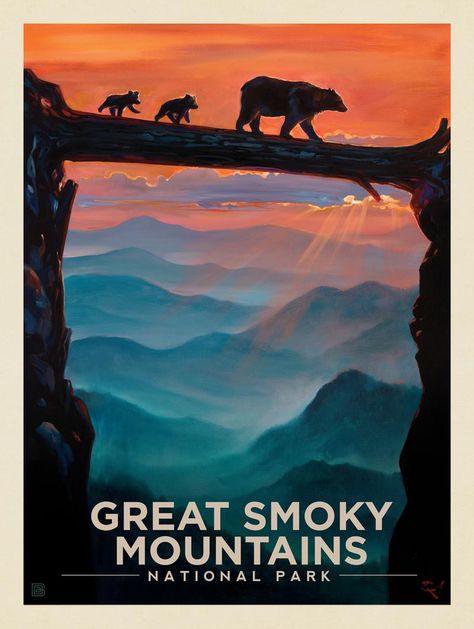 American National Parks, Anderson Design Group, Postal Vintage, Great Smoky Mountains National Park, Smoky Mountain National Park, Smoky Mountain, National Park Posters, Photo Vintage, Great Smoky Mountains