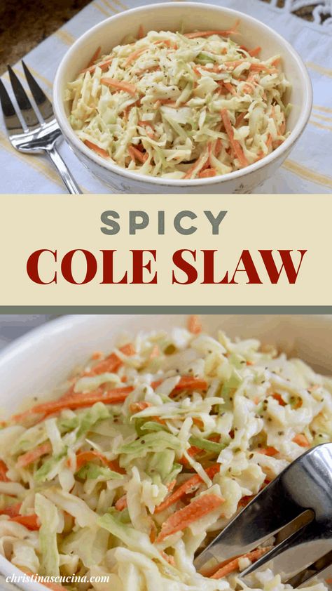 Cole Slaw Recipe Vinegar, Hot Slaw Recipe, Slaw For Pulled Pork, Slaw For Tacos, Slow Cooker Pulled Pork Sandwiches, Spicy Coleslaw, Coleslaw Recipes, Coleslaw Recipe Easy, Slaw Dressing