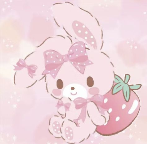 Pink Hello Kitty Pfp, Cute Bunny Pfp, Strawberry Sanrio, Pink Japan, Strawberry Bunny, Kawaii Icons, Kawaii Cutecore, Charmmy Kitty, Kawaii Core