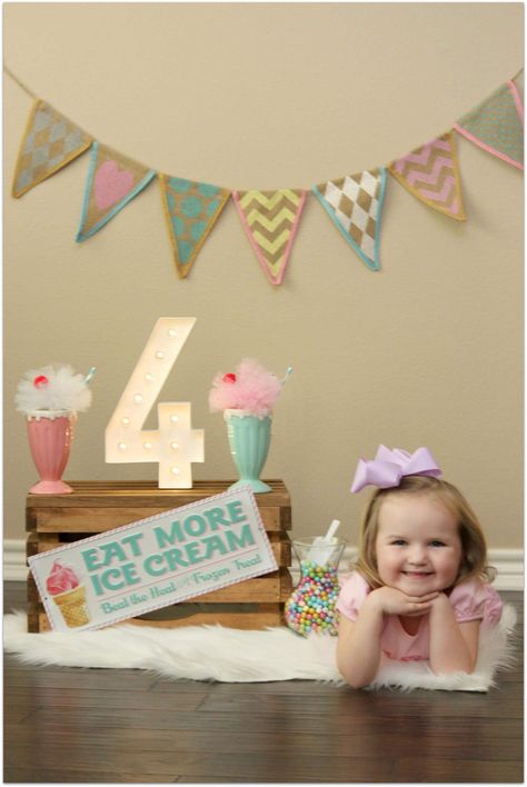 Ice Cream Birthday Pictures, Ice Cream Birthday Photo Shoot, Fourth Birthday Photoshoot, Ice Cream Photoshoot Ideas, 4th Birthday Photoshoot Ideas, 4th Birthday Photoshoot, 4th Birthday Pictures, Ice Cream Photoshoot, I Love My Girl