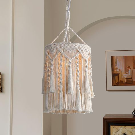 Boho Hanging Lamp, Boho Lamp Shade, Boho Light Fixture, Macrame Lamp Shade, Macrame Lamp, Boho Lamp, Living Room Types, Boho Lighting, Plug In Pendant Light