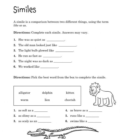 Poetry Classroom, Simile Worksheet, Princess Lessons, Creative Writing Worksheets, Worksheets For Grade 3, 1 Worksheet, Similes And Metaphors, Teaching Third Grade, Teaching English Grammar