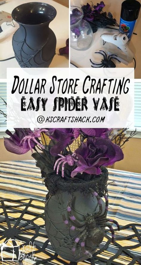 Halloween Vase, Diy Halloween Dekoration, Creative Halloween Decorations, Cute Halloween Decorations, Hallowen Ideas, Dollar Store Halloween, Dollar Store Diy Projects, Spider Halloween, Diy Halloween Projects